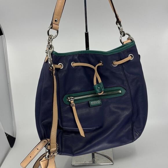Coach Handbags - Coach Navy and Green Leather Shoulder Bag